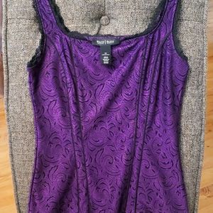 WHBM purple & black lace trim cami top